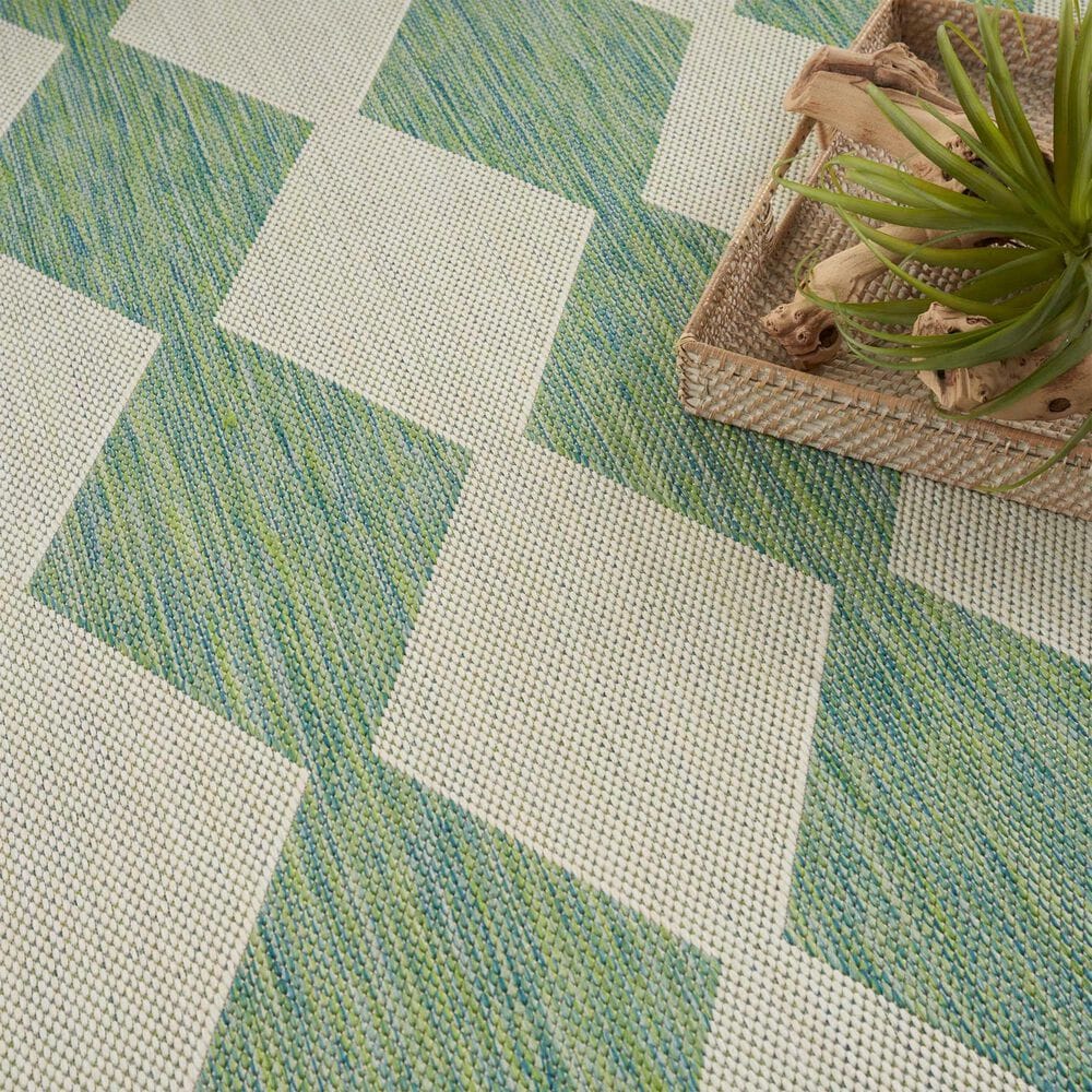 Nourison Positano Geometric Blue and Green 8&#39; x 10&#39; Indoor/Outdoor Area Rug, , large