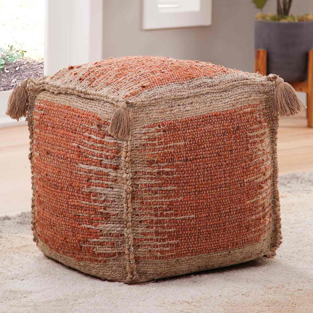 Steve Silver Jafar Pouf in Khaki and Orange, , large