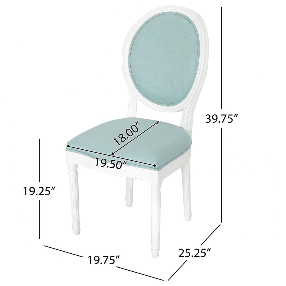 Noble House Phinnaeus Patio Dining Chair with Light Blue Cushion in White Gloss (Set of 2) NFM