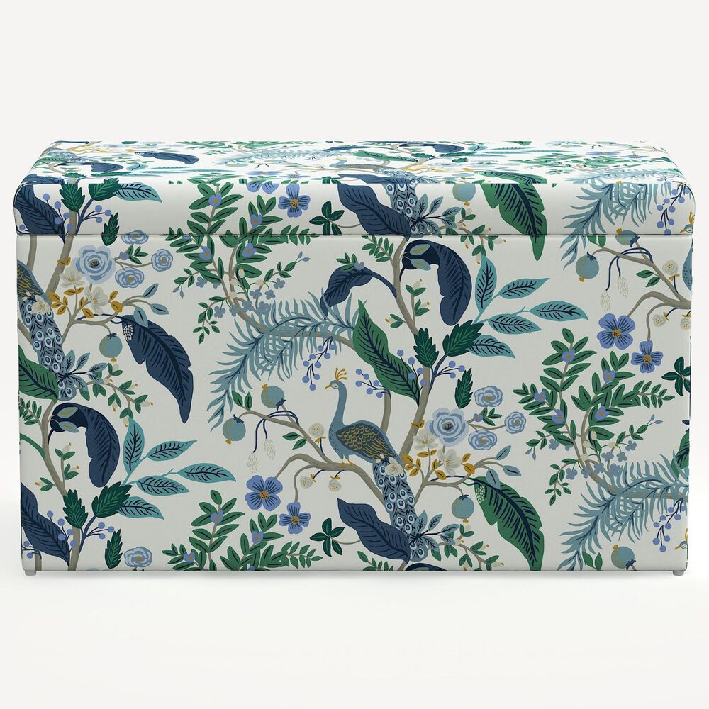 Rifle Paper Co Crafted by Cloth &amp; Company Willie Storage Bench in Peacock Blue/White, , large