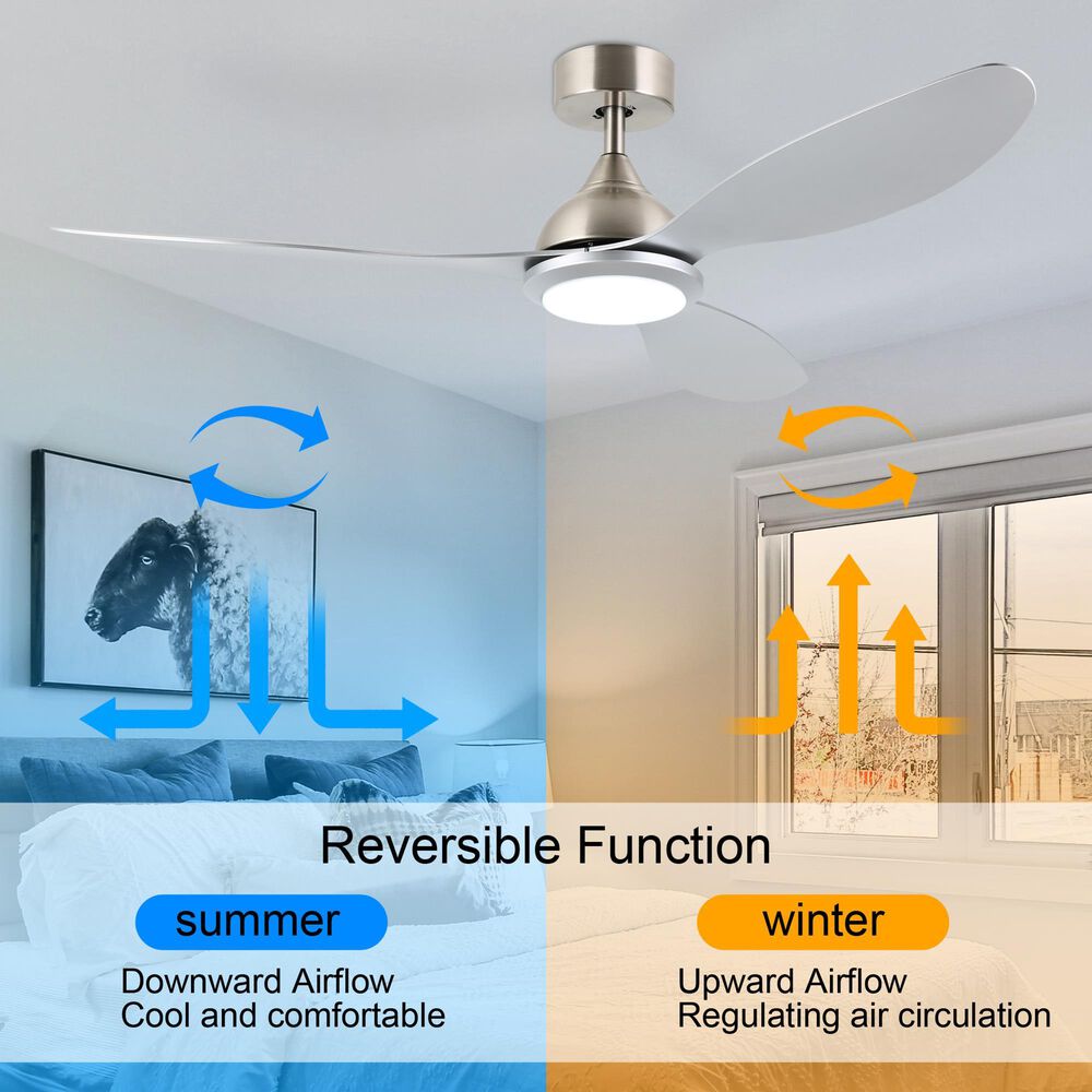 HOMLUX 52" Indoor Ceiling Fan with LED Light in Silver, , large
