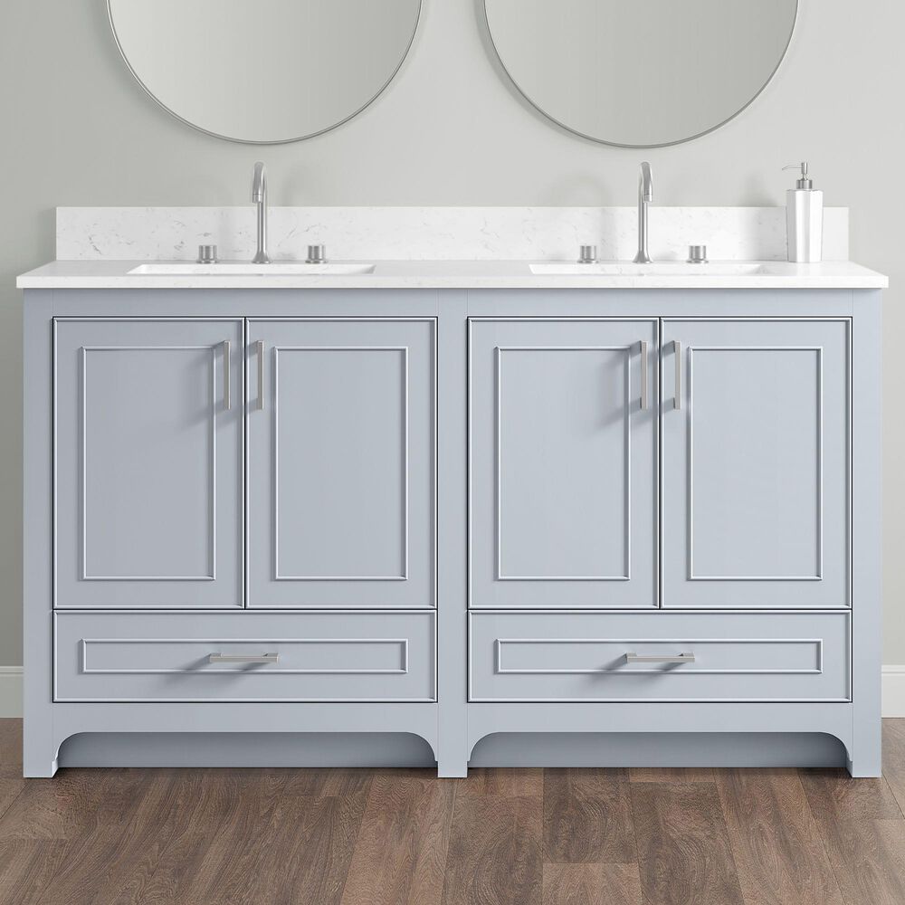 37B Lucerne 60" Double Bathroom Vanity in Soft Blue with Marble Top and Backsplash, , large