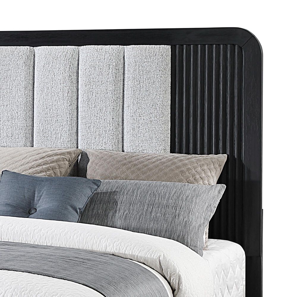 Modern Market Beckett Queen Platform Bed with LED Lights in Black Finish and White Fluted Upholstery, , large
