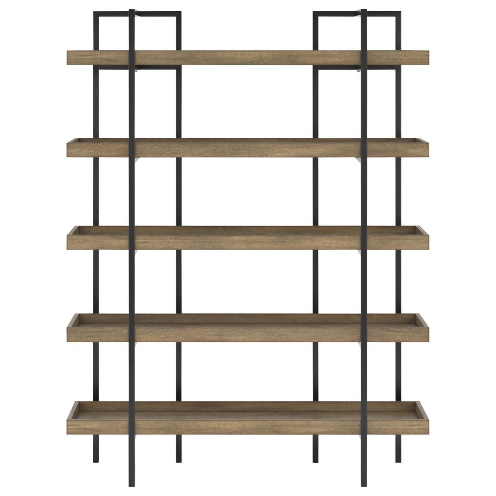 Ashley Montia 76&quot; Bookcase in Light Brown and Gunmetal Gray, , large