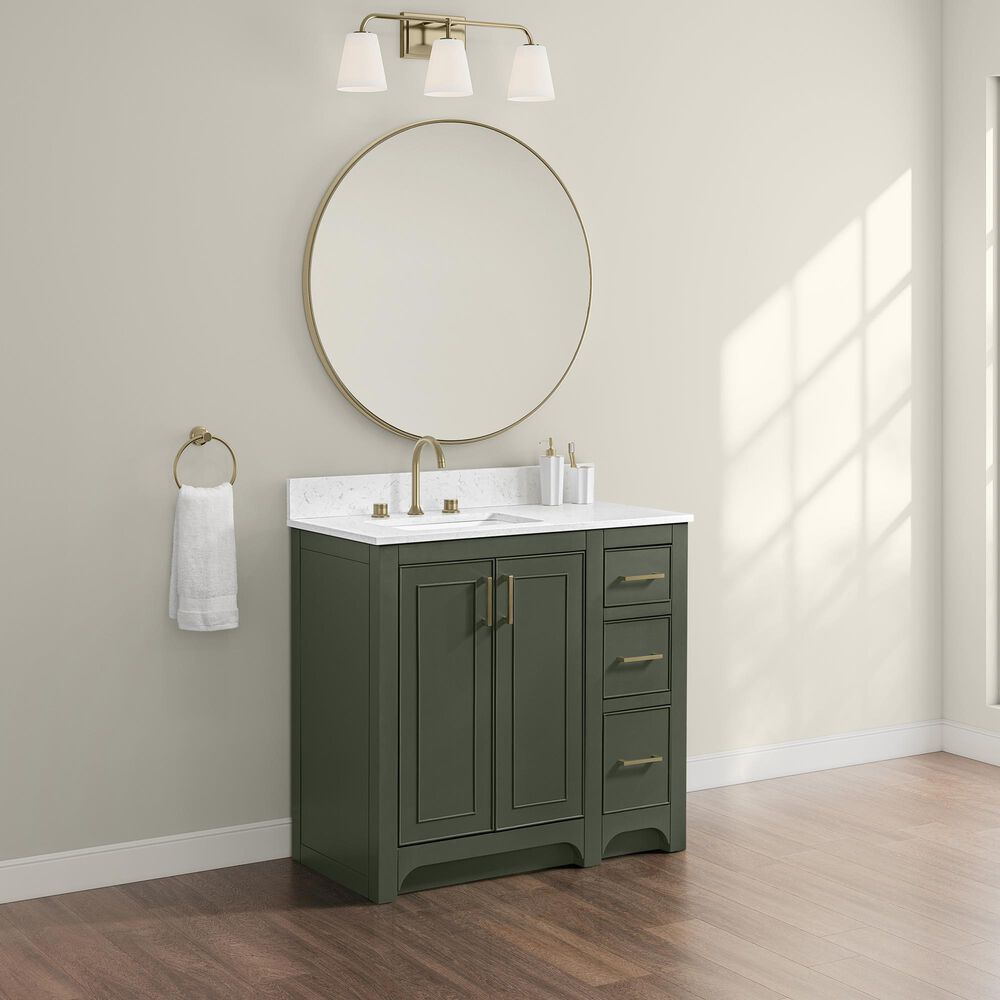 37B Lucerne 36" Single Bathroom Vanity Cabinet in Deep Olive Green with Marble Top and Backsplash, , large