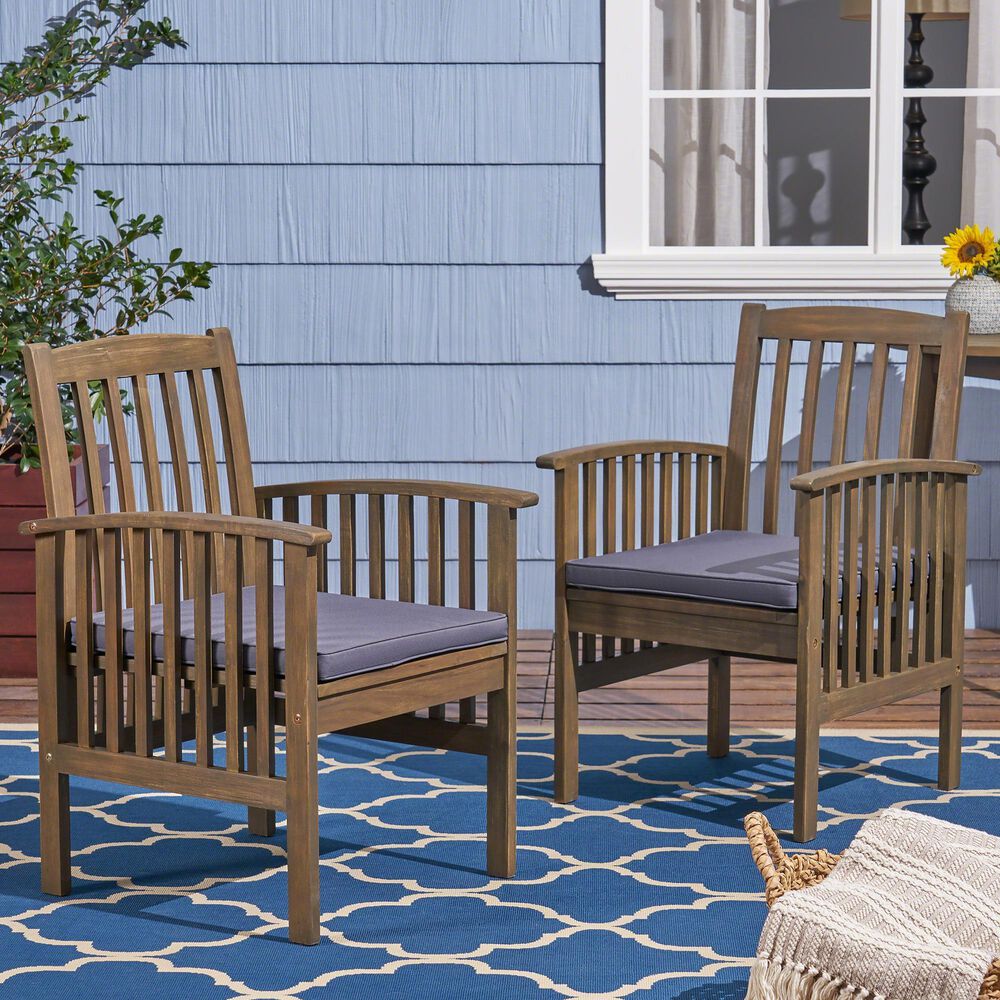 Hearth and Haven Casa Outdoor Dining Chair with Purple Cushion in Dark Grey &#40;Set of 2&#41;, , large