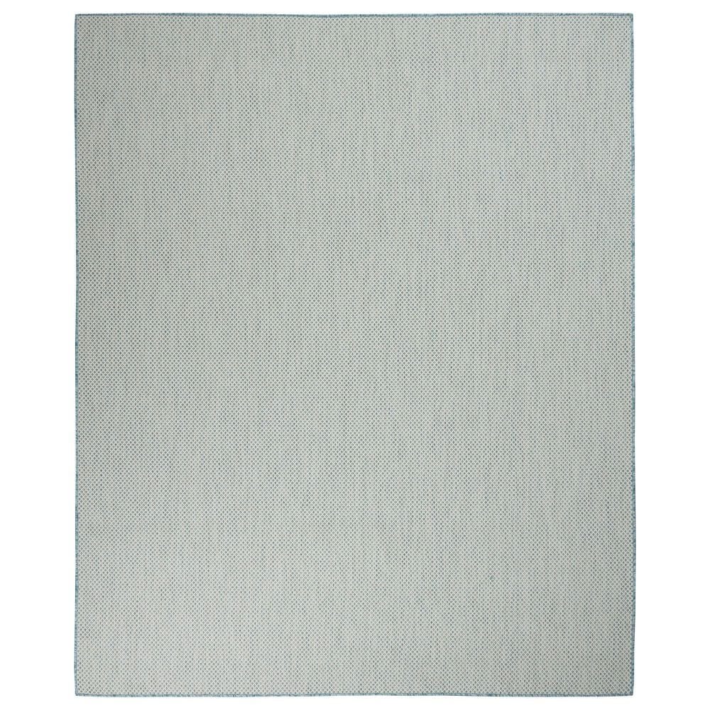 Nourison Courtyard Ivory and Aqua 9" x 12" Indoor/Outdoor Area Rug, , large