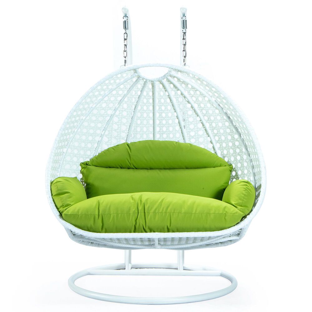 Leisuremod 2-Seat Hanging Egg Swing Chair with Light Green Cushion in White, , large