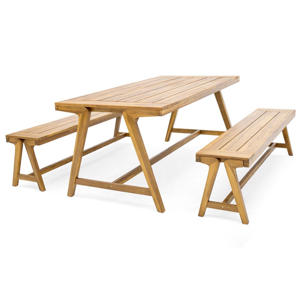 Hearth and Haven 3-Piece Outdoor Picnic Table Set in Teak, , large