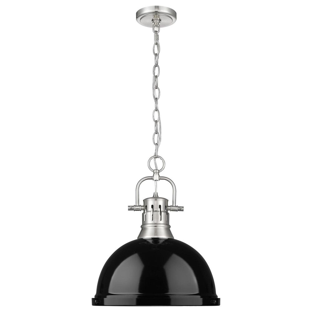 Golden Lighting Duncan 1-Light Pendant with Chain and Black Shade in Pewter, , large