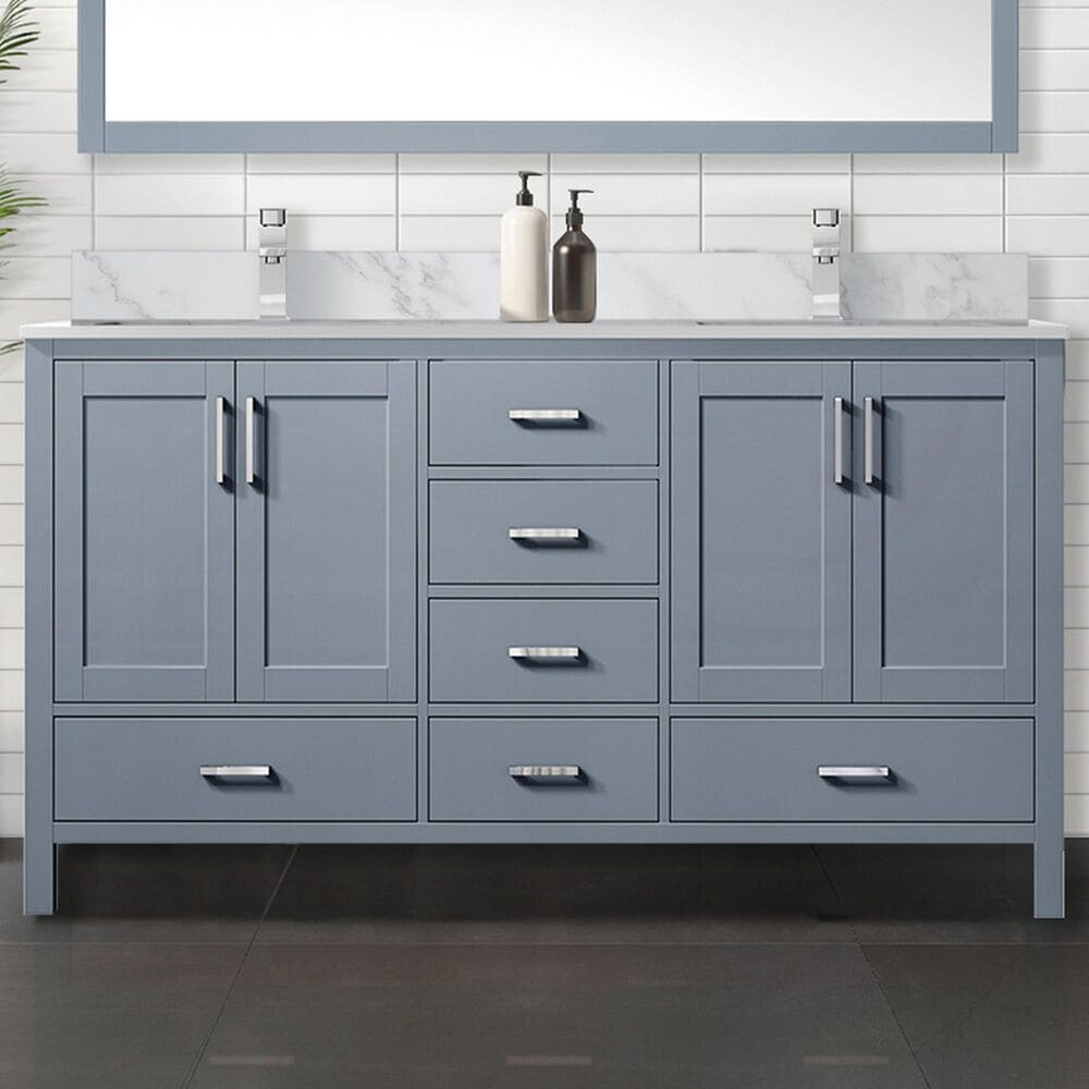 Lexora Home Jacques 60&quot; Double Bathroom Vanity in Dark Grey with 2 cm White Carrara Marble Top and Rectangular Sinks, , large