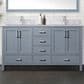 Lexora Home Jacques 60" Double Bathroom Vanity in Dark Grey with 2 cm White Carrara Marble Top and Rectangular Sinks, , large