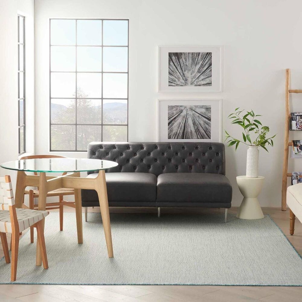 Nourison Courtyard Ivory and Aqua 8&#39; x 10&#39; Indoor/Outdoor Area Rug, , large