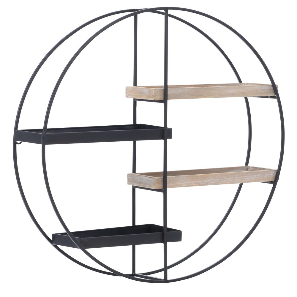 Linden Boulevard Black Round Wall Shelf, , large