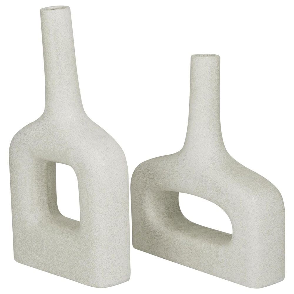 Maple and Jade 2-Piece Donut Shaped Decorative Vase Set in Matte White, , large