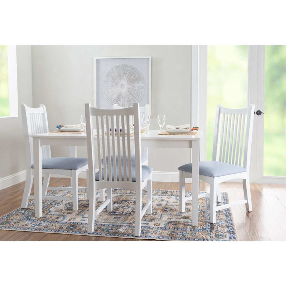 Linon Home Decor Bonnie Side Chair with Light Blue Faux Leather Cushion in White (Set of 2), , large