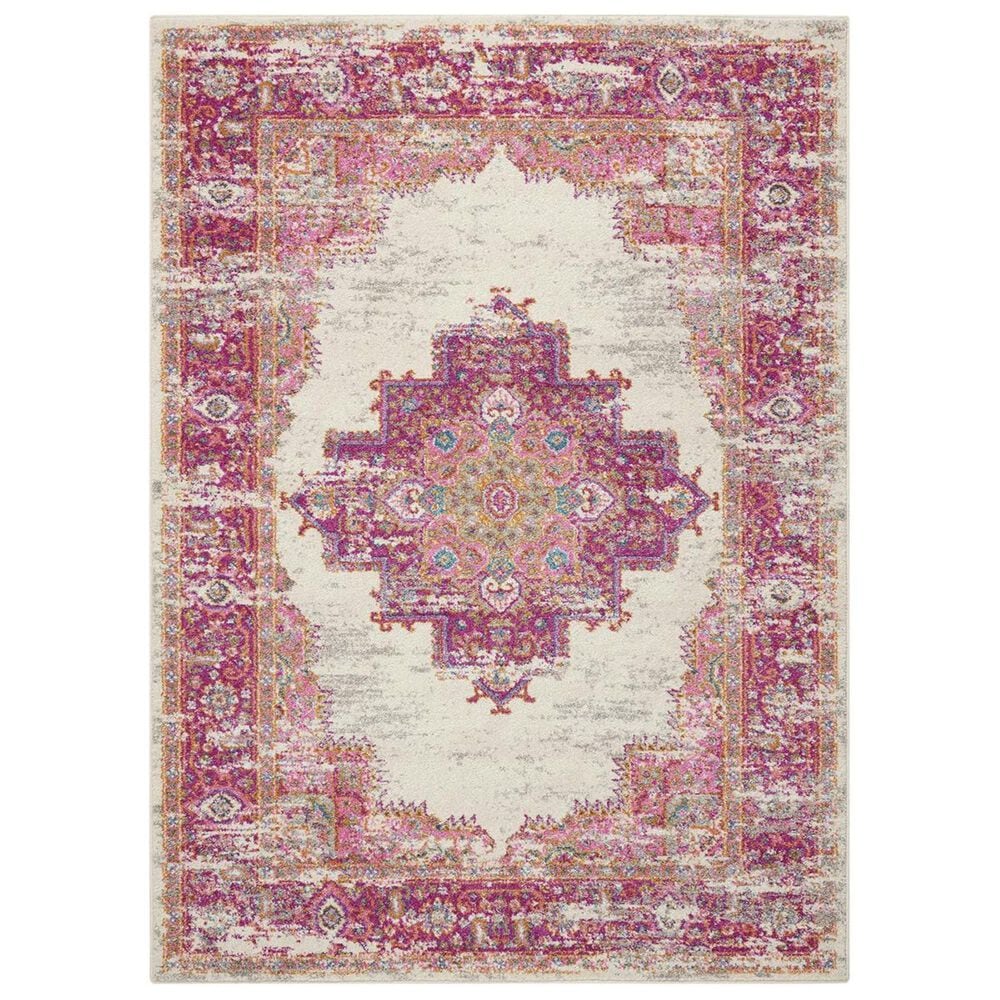Nourison Passion PSN03 6"7" x 9"6" Ivory and Fuchsia Area Rug, , large
