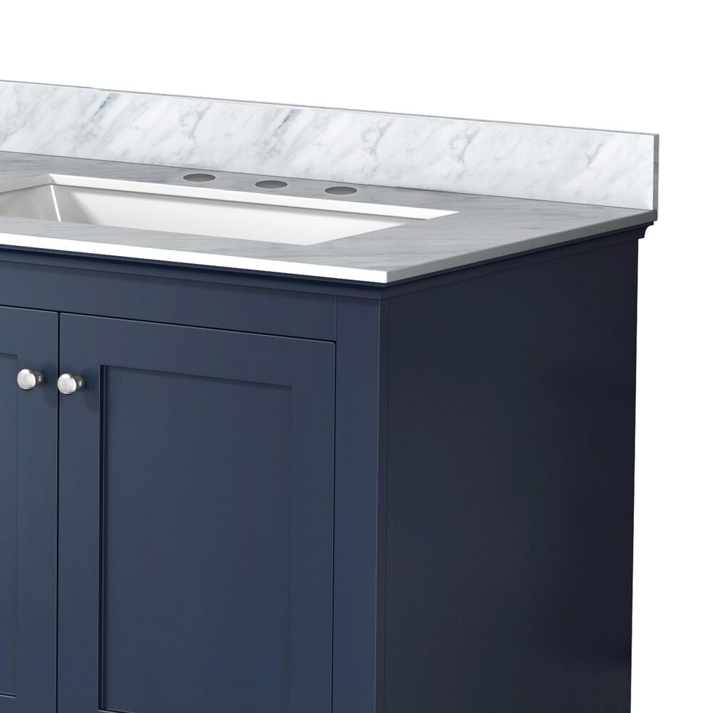 Lexora Home Dukes 80&quot; Double Bathroom Vanity in Navy Blue with 2 cm White Carrara Marble Top and Rectangular Sinks, , large