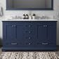 Lexora Home Dukes 60" Double Bathroom Vanity in Navy Blue with 2 cm White Quartz Top and Rectangular Sinks, , large