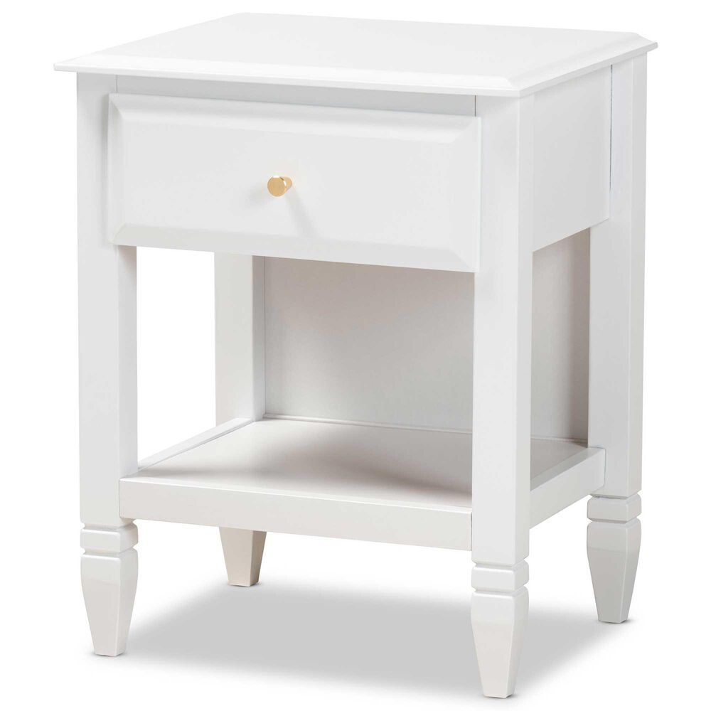 Baxton Studio Naomi 1 Drawer Nightstand in White/Gold, , large