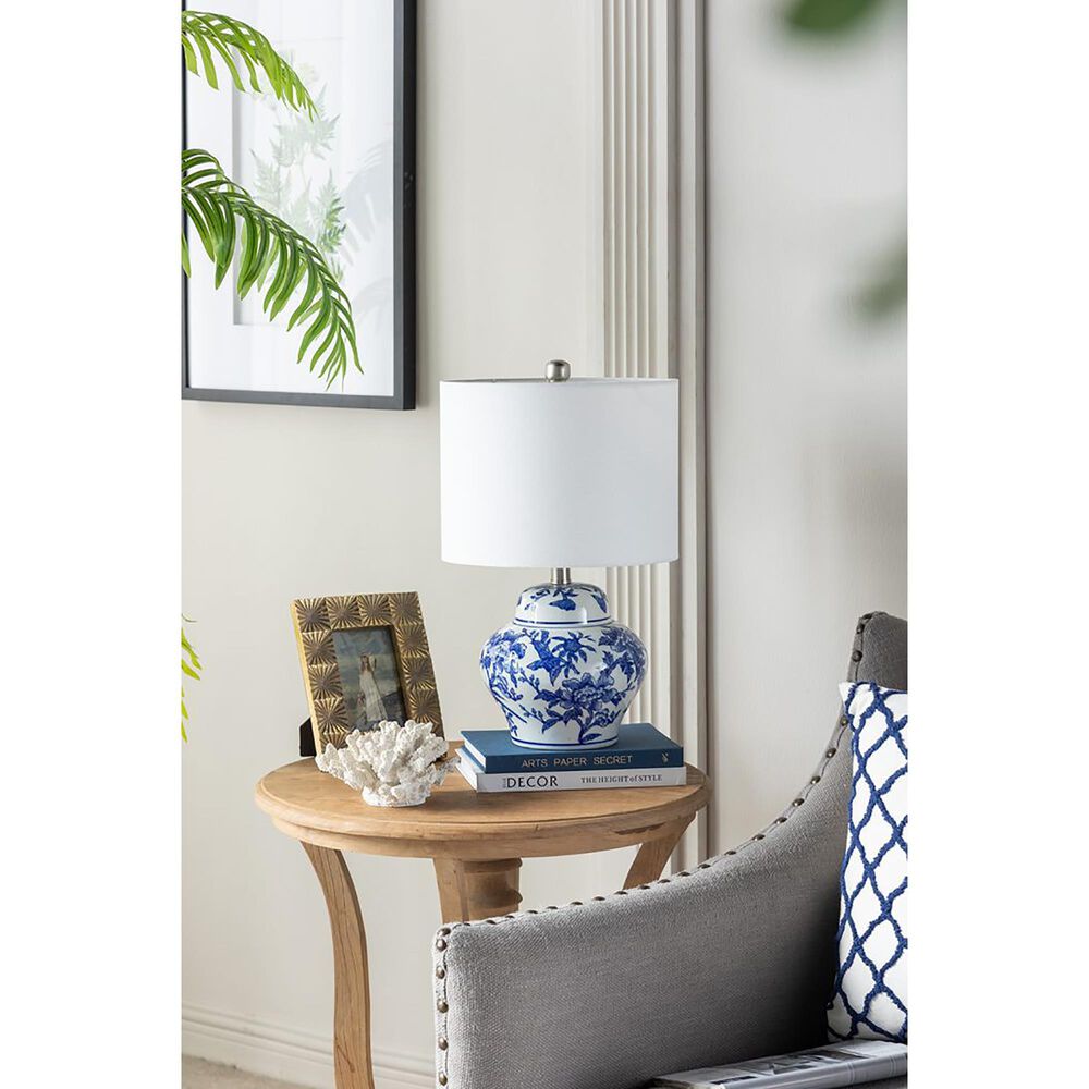 A&amp;B Home Floral Vase Table Lamp in Blue and White, , large