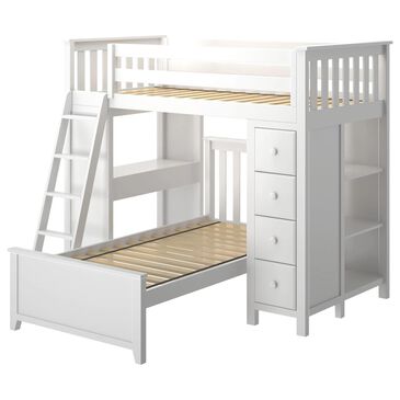 Maxwoods Llc Kensington 1 Loft Bed Storage Study and Twin Bed in White, , large