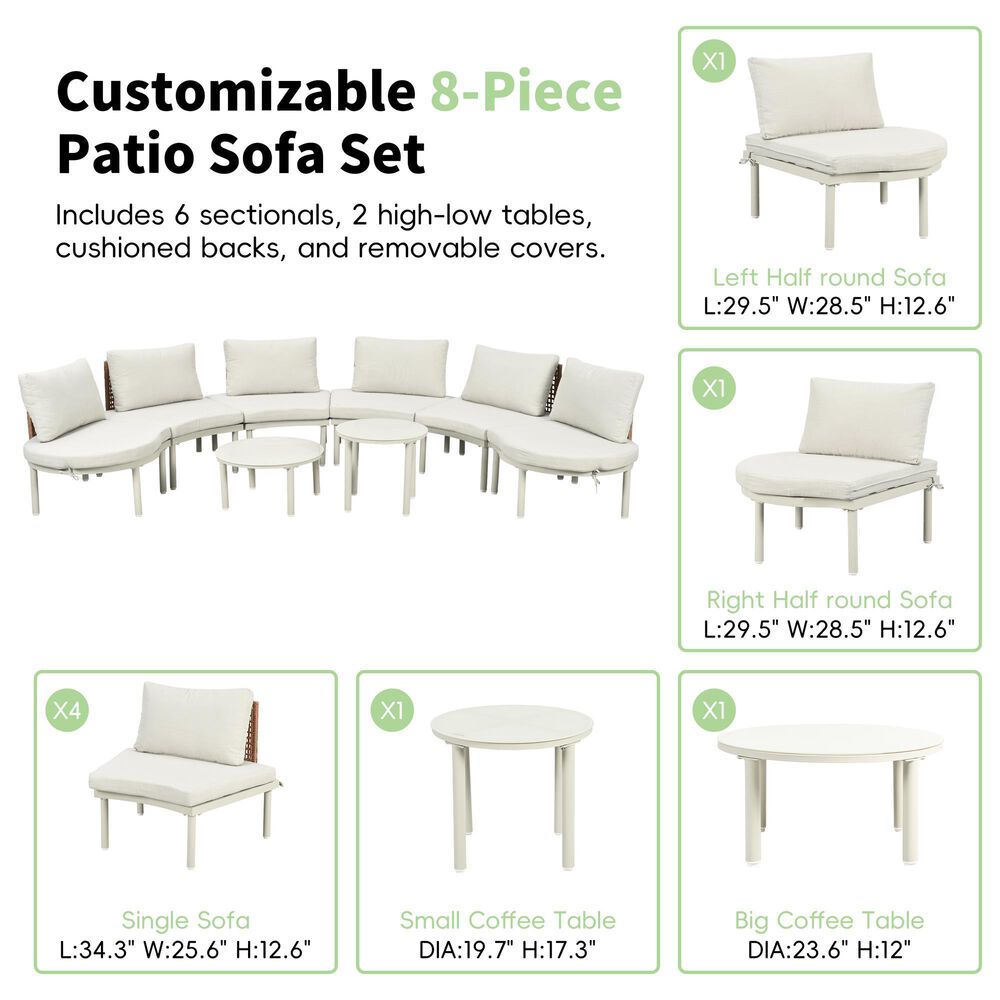 HOMLUX 8-Piece Patio Sofa Furniture Set in Beige, , large
