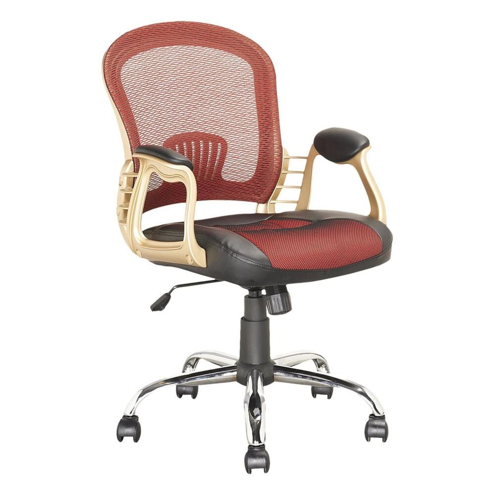 CorLiving Workspace Office Chair in Black Leatherette and Red Mesh, , large