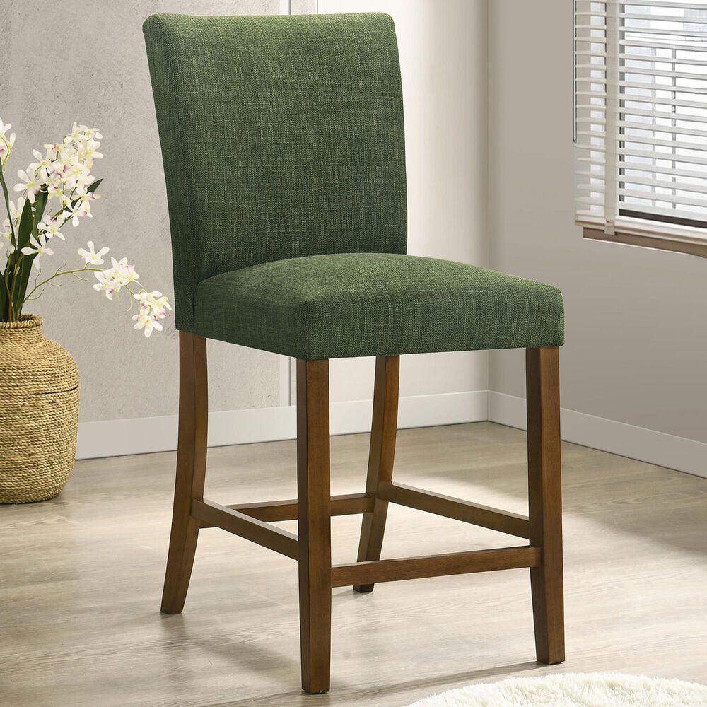 Coaster Paxton Counter Chair with Green Upholstery in Warm Brown, , large