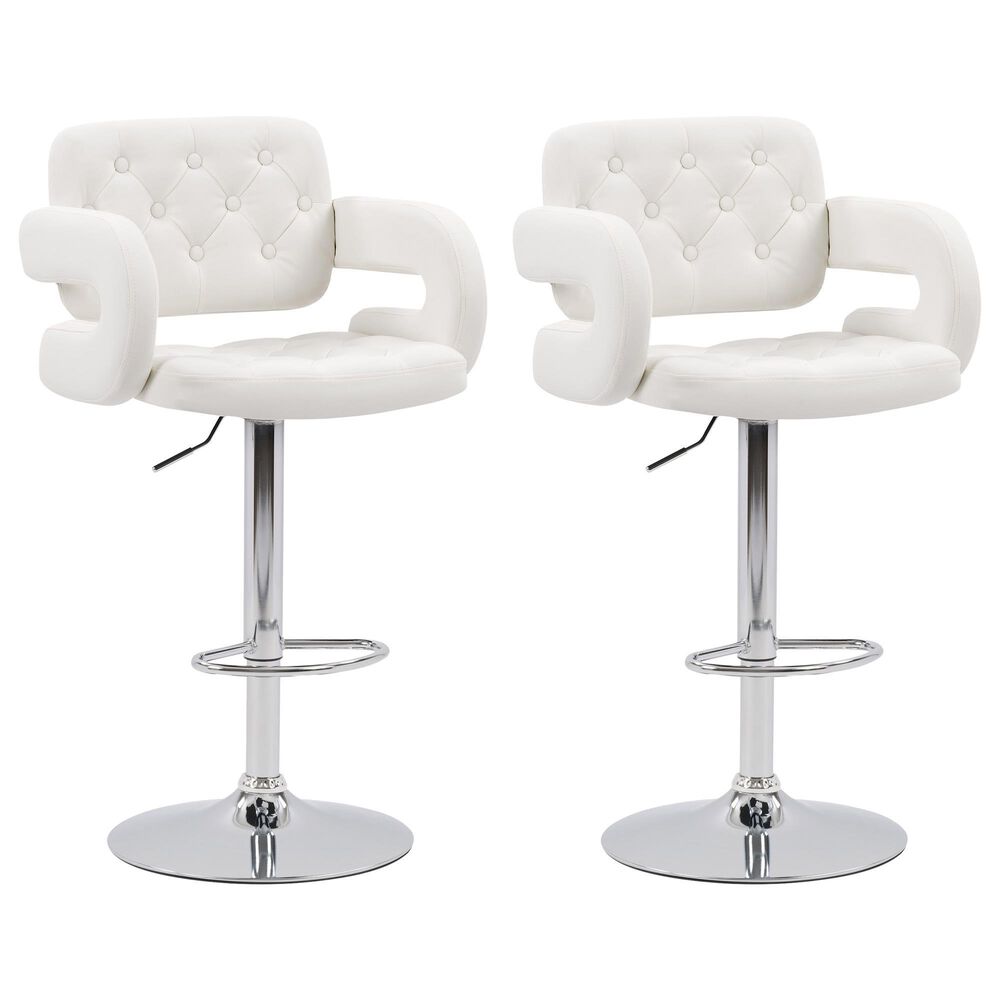 CorLiving Swivel Adjustable Bar Stool with White Cushion in Chrome (Set of 2), , large