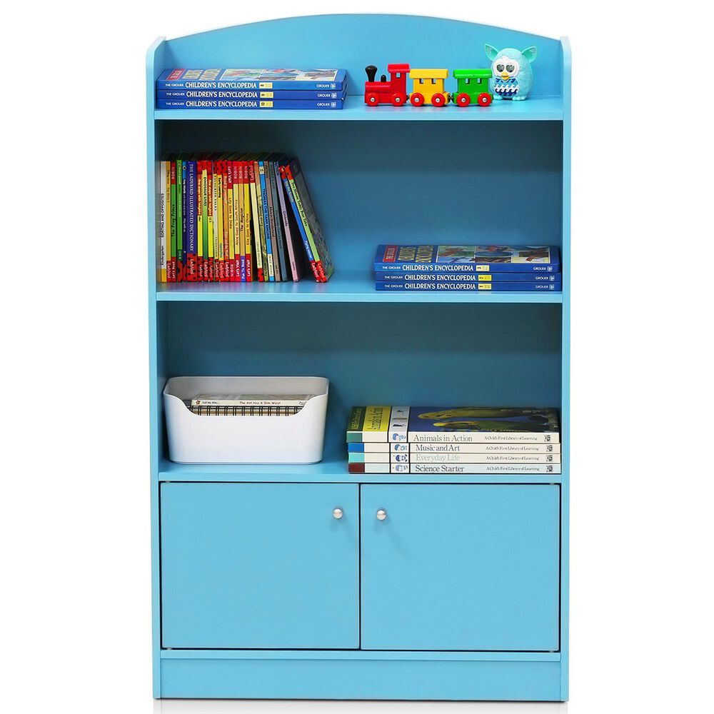 HOMLUX 4-Tier Bookshelf with 2-Door Storage Cabinet in Light Blue, , large