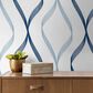 NextWall Ogee Ribbon 216" x 20.5" Peel and Stick Wallpaper in Celtic Blue and Dewdrop, , large