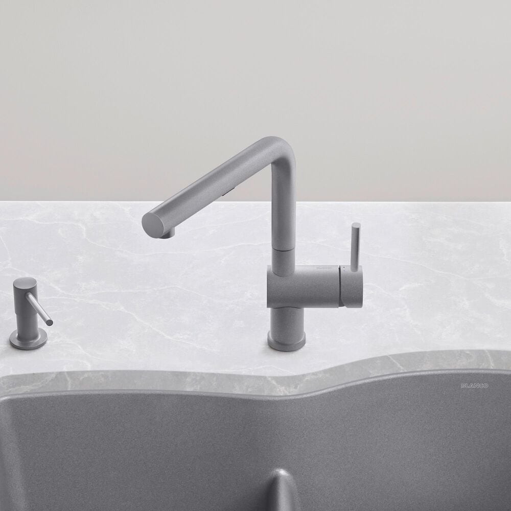 Blanco Linus 1.5 GPM Low-Arc Pull-Out Kitchen Faucet in Metallic Gray, , large