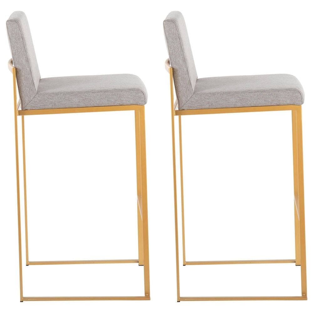 LumiSource Fuji High Back Barstool with Grey Fabric in Gold &#40;Set of 2&#41;, , large