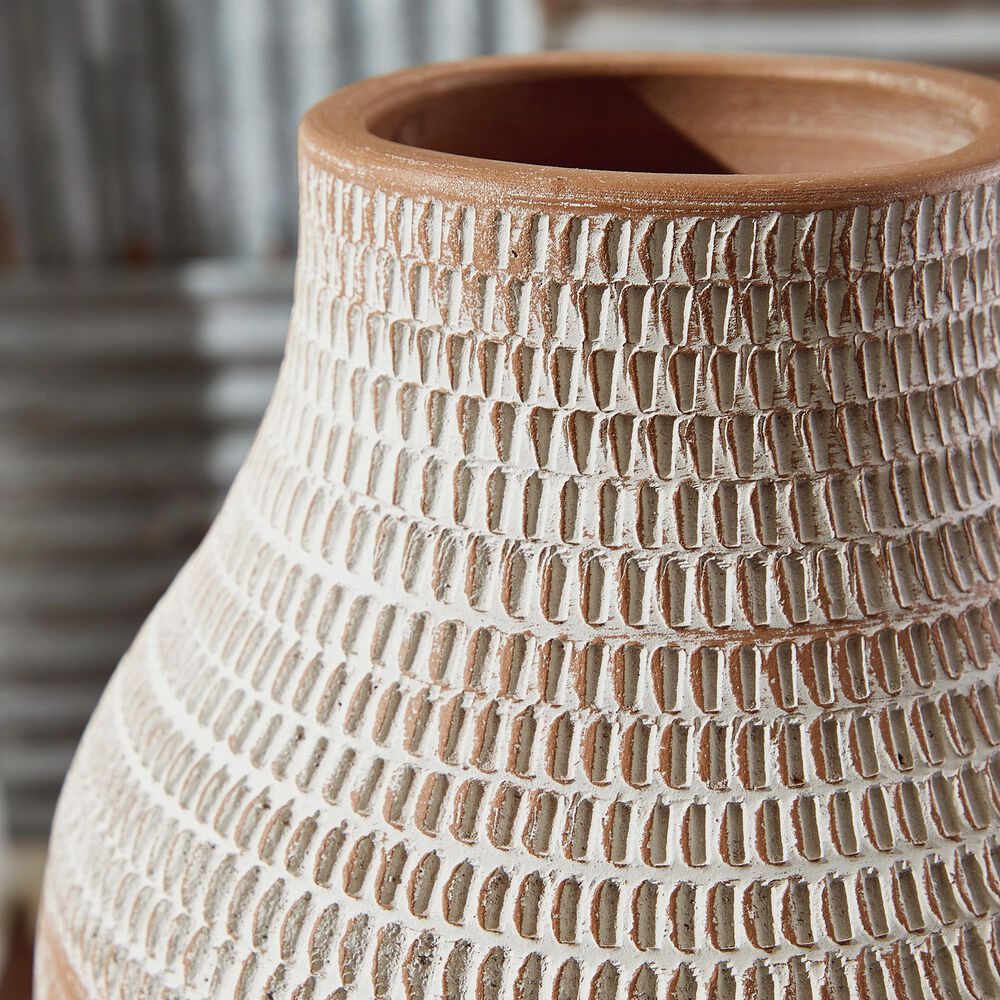 Ashley Reclove 10.5&quot; Vase in Distressed White and Brown, , large