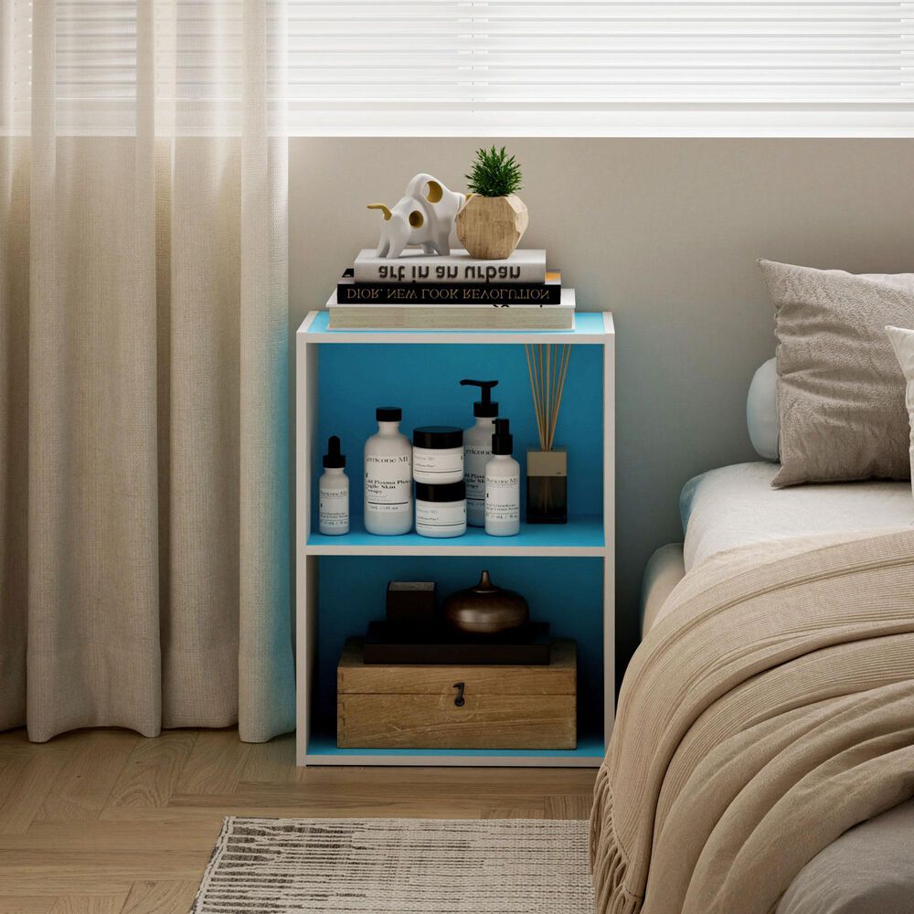 HOMLUX 2-Tier Cube Compact Storage Shelf Organizer Bookcase in Light Blue and White, , large