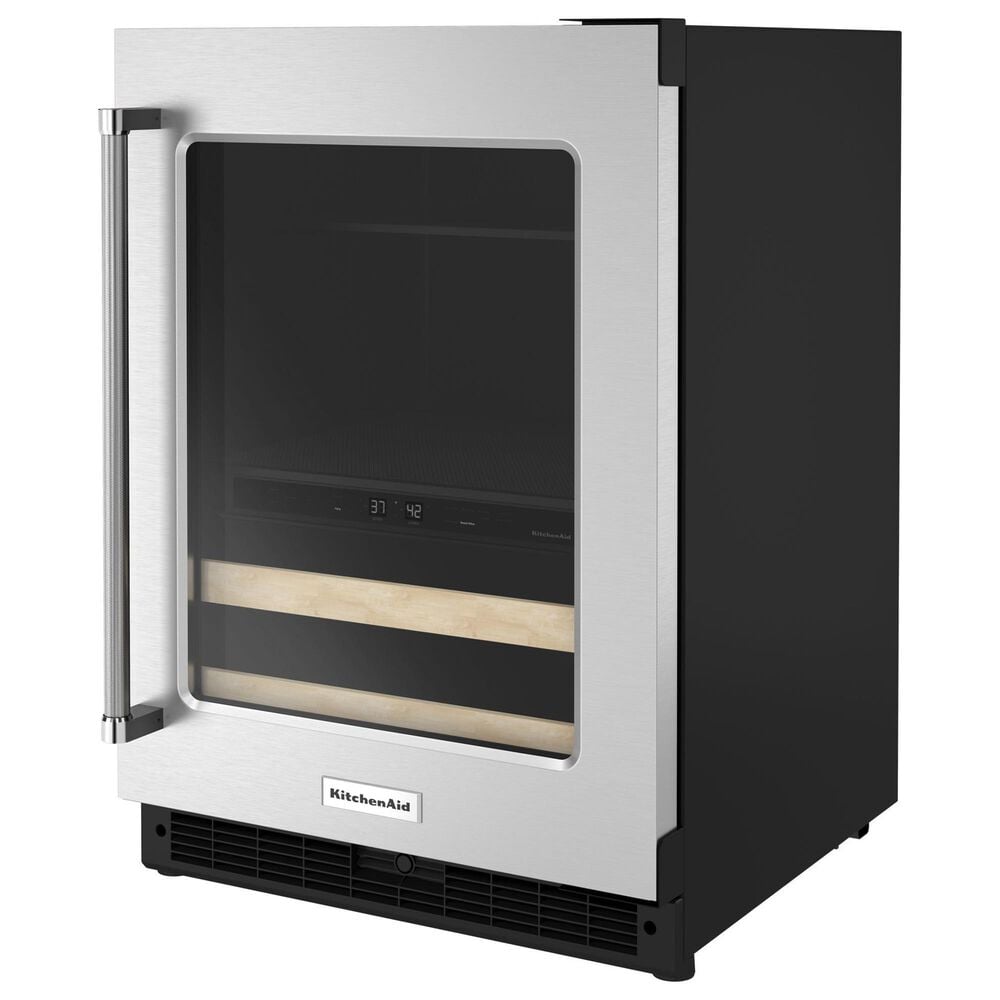 KitchenAid 24&quot; Beverage Center with Right Hinge, Wood-Front Racks in Black and Stainless Steel, , large