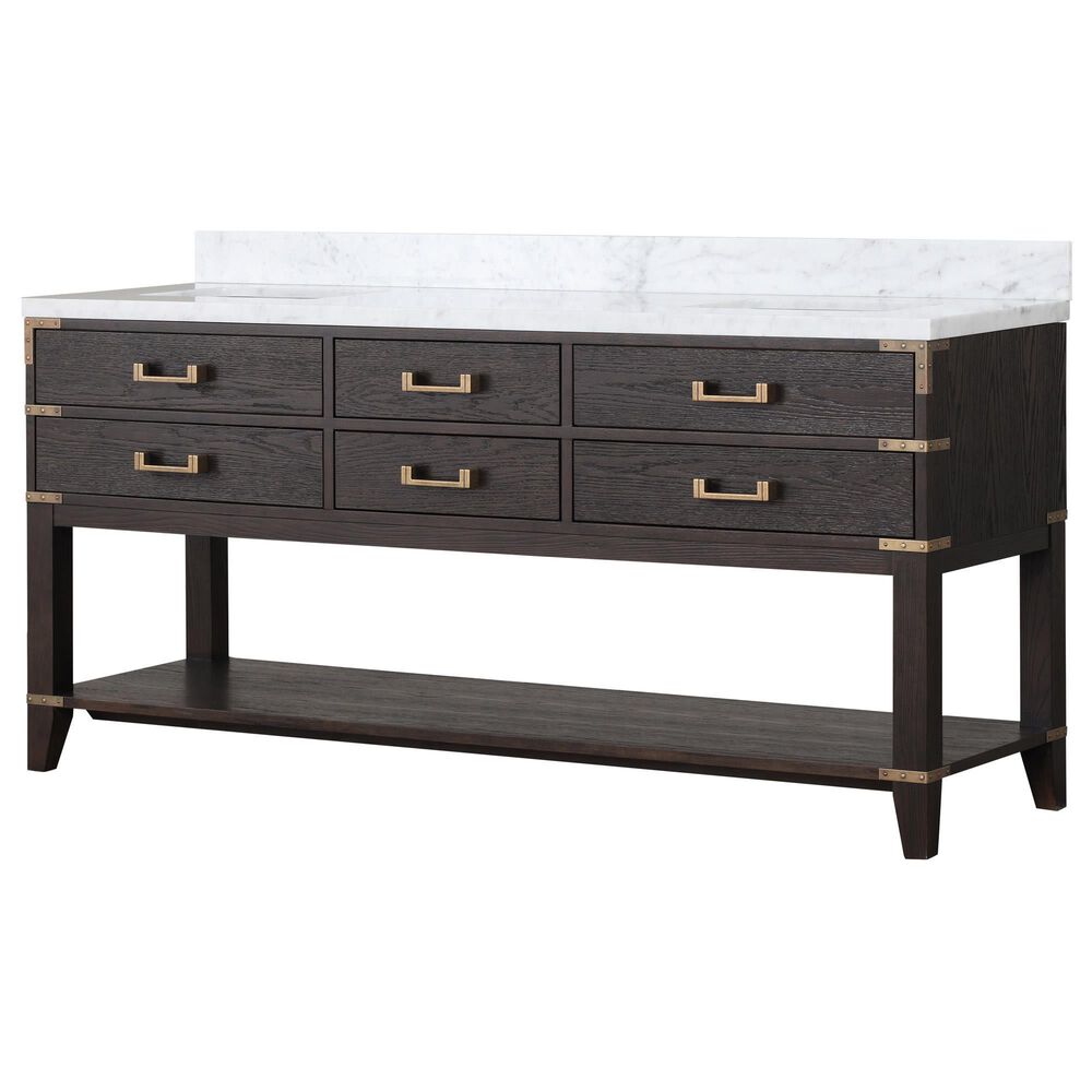 Lexora Home Norwalk 72" Double Bathroom Vanity in Brown Oak with White Carrara Marble Top and Rectangular Sinks, , large