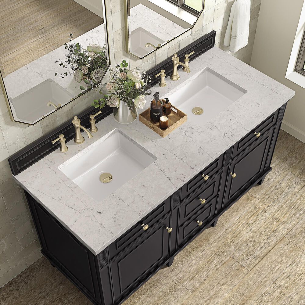 James Martin Vanities Lorelai 60&quot; Double Vanity in Black Onyx with 3 CM Eternal Jasmine Pearl Quartz Top, , large