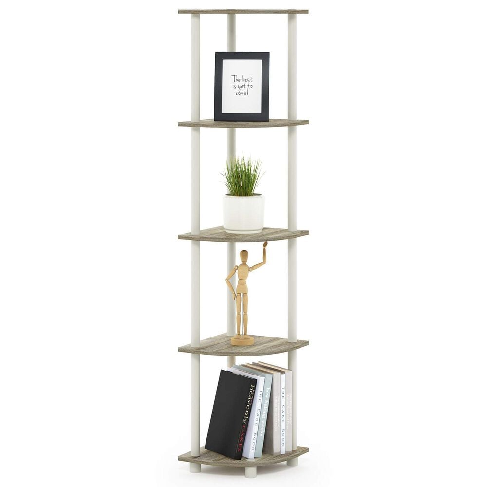 HOMLUX 5-Tier Modern Tall Corner Open Bookshelf in Sonoma Oak and White, , large