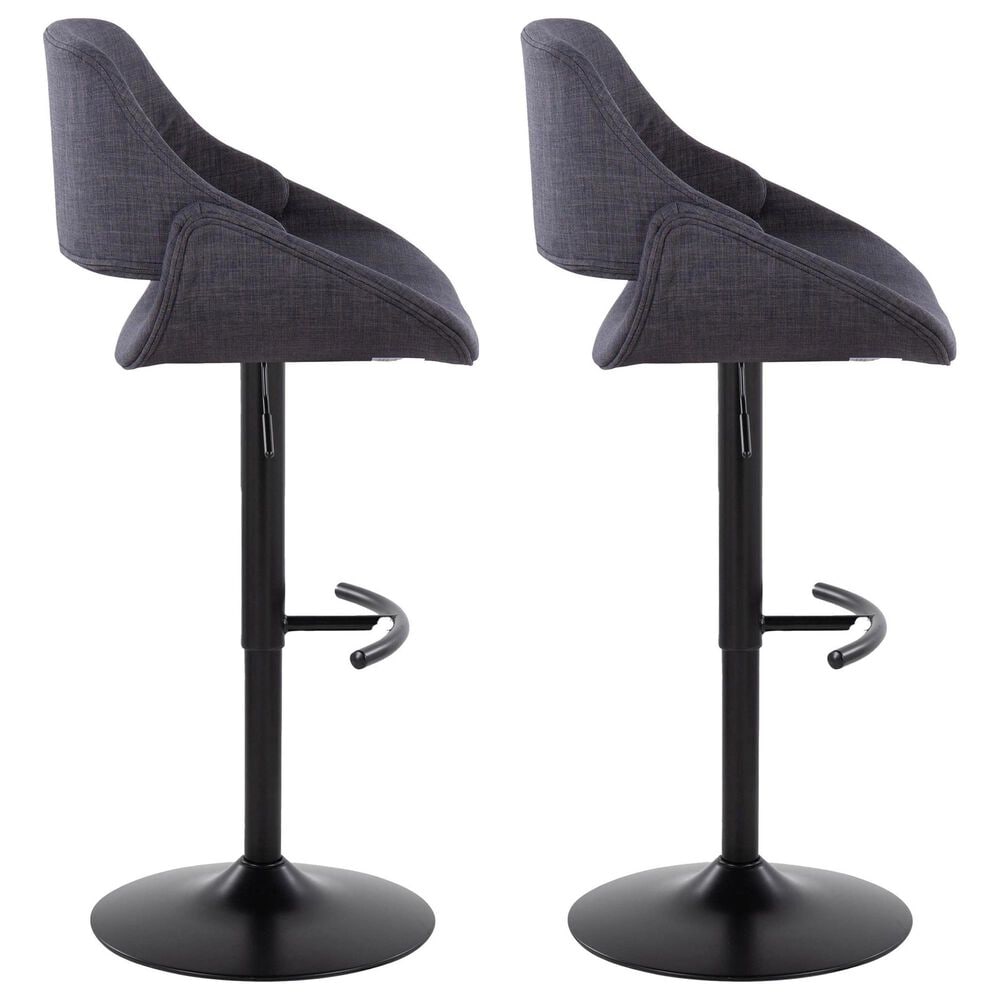 LumiSource Fabrico Swivel Adjustable Bar Stool with Charcoal Fabric Upholstery and Rounded T Footrest in Black (Set of 2), , large