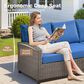 HOMLUX 5-Piece Patio Conversation Set with Brown Wicker in Navy Blue, , large