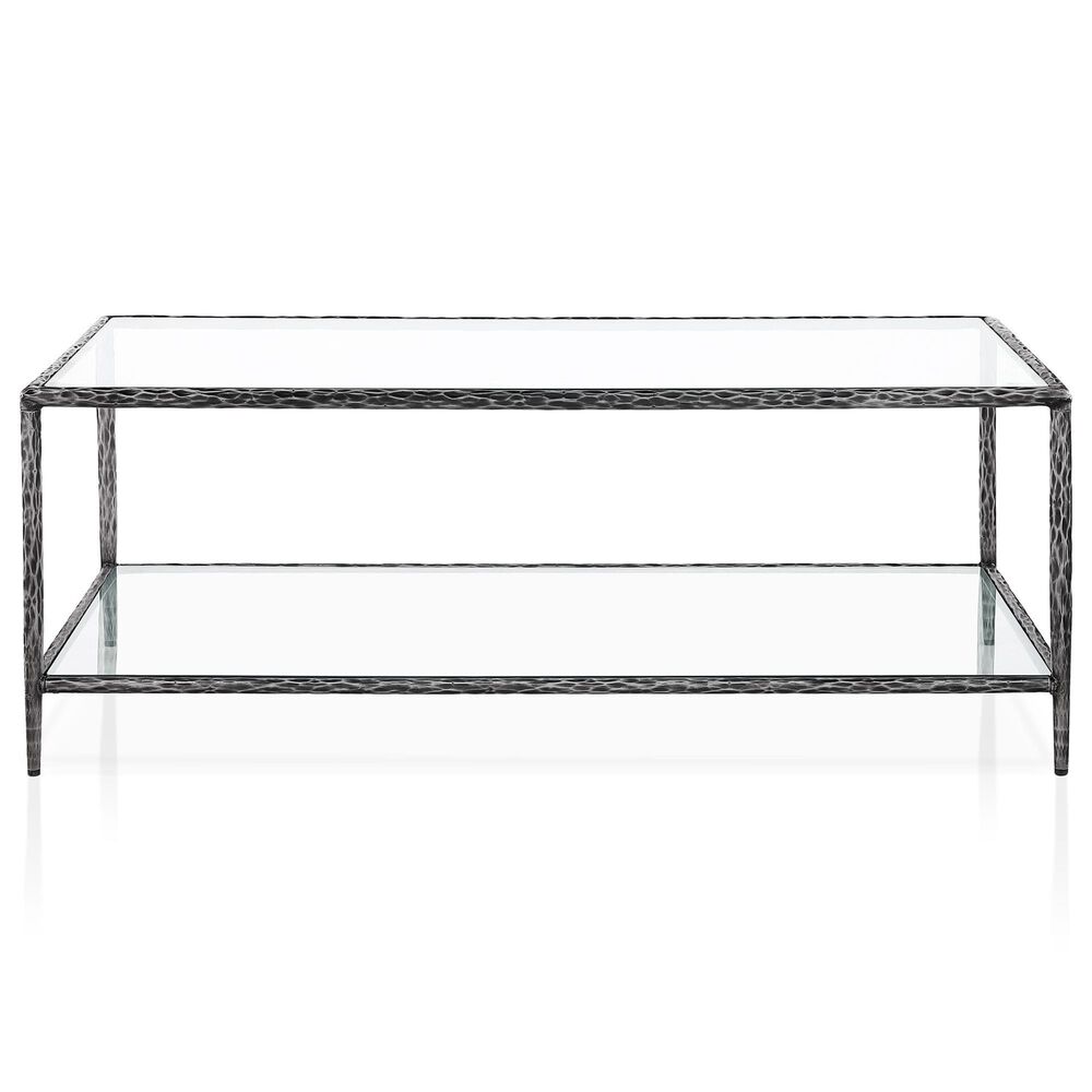 Furniture of America Lalia Coffee Table with Tempered Glass Top and Open Storage Shelf in Gun Metal, , large
