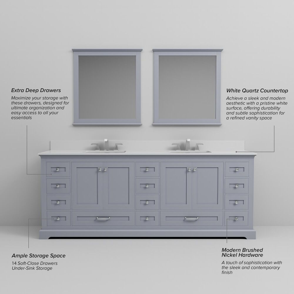 Lexora Home Dukes 84" Double Bathroom Vanity in Dark grey with 2 cm White Quartz Top and Rectangular Sinks, , large
