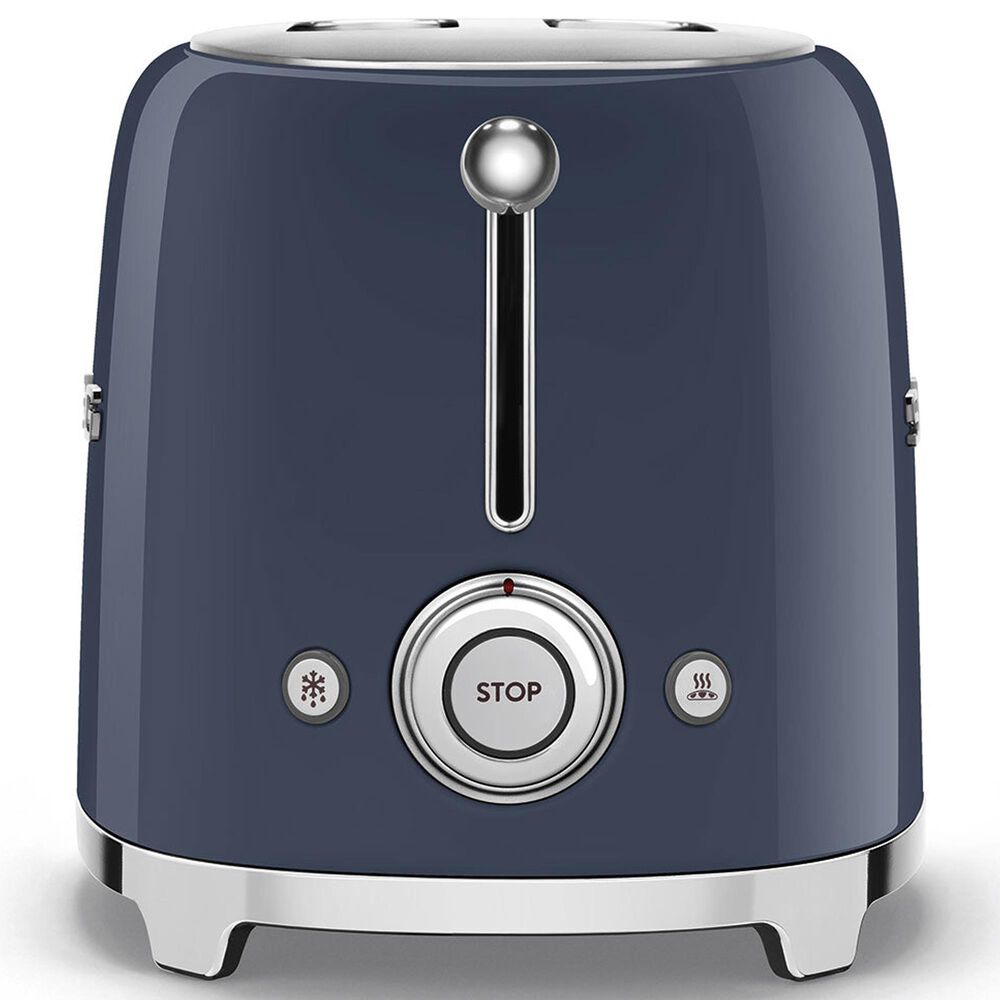 SMEG Retro-Style 2-Slice Toaster in Glossy Navy Blue and Polished Chrome, , large