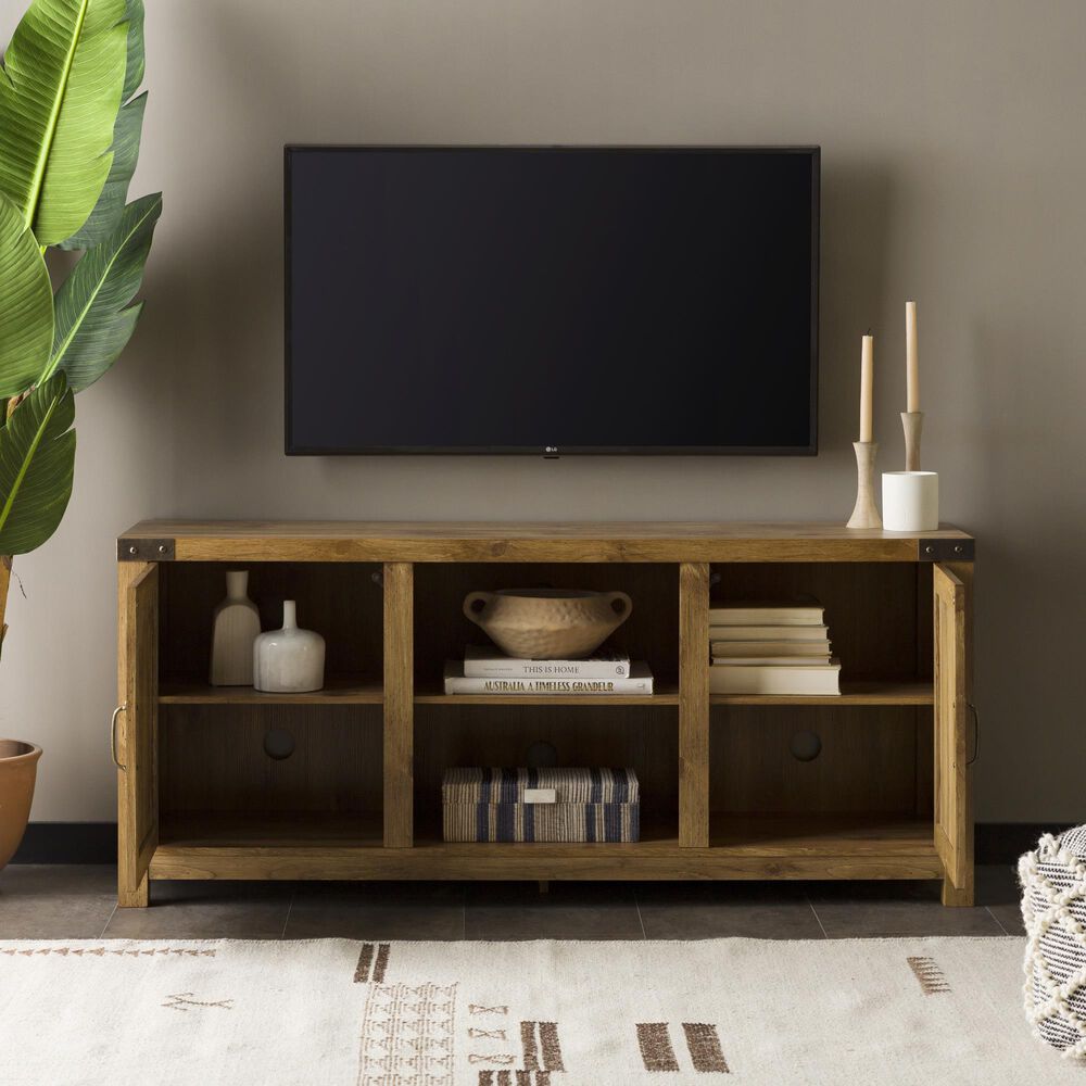 Walker Edison 58&quot; Barn Door TV Stand with Side Doors in Barnwood, , large