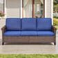 Sunwell Garden 32"H 3-Seater Outdoor Sofa with Wide Armrests and Navy Cushion in Brown, , large