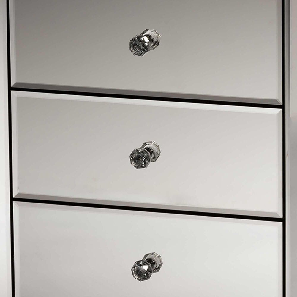 Baxton Studio Chevron Mirrored 3-Drawer End Table in Silver, , large