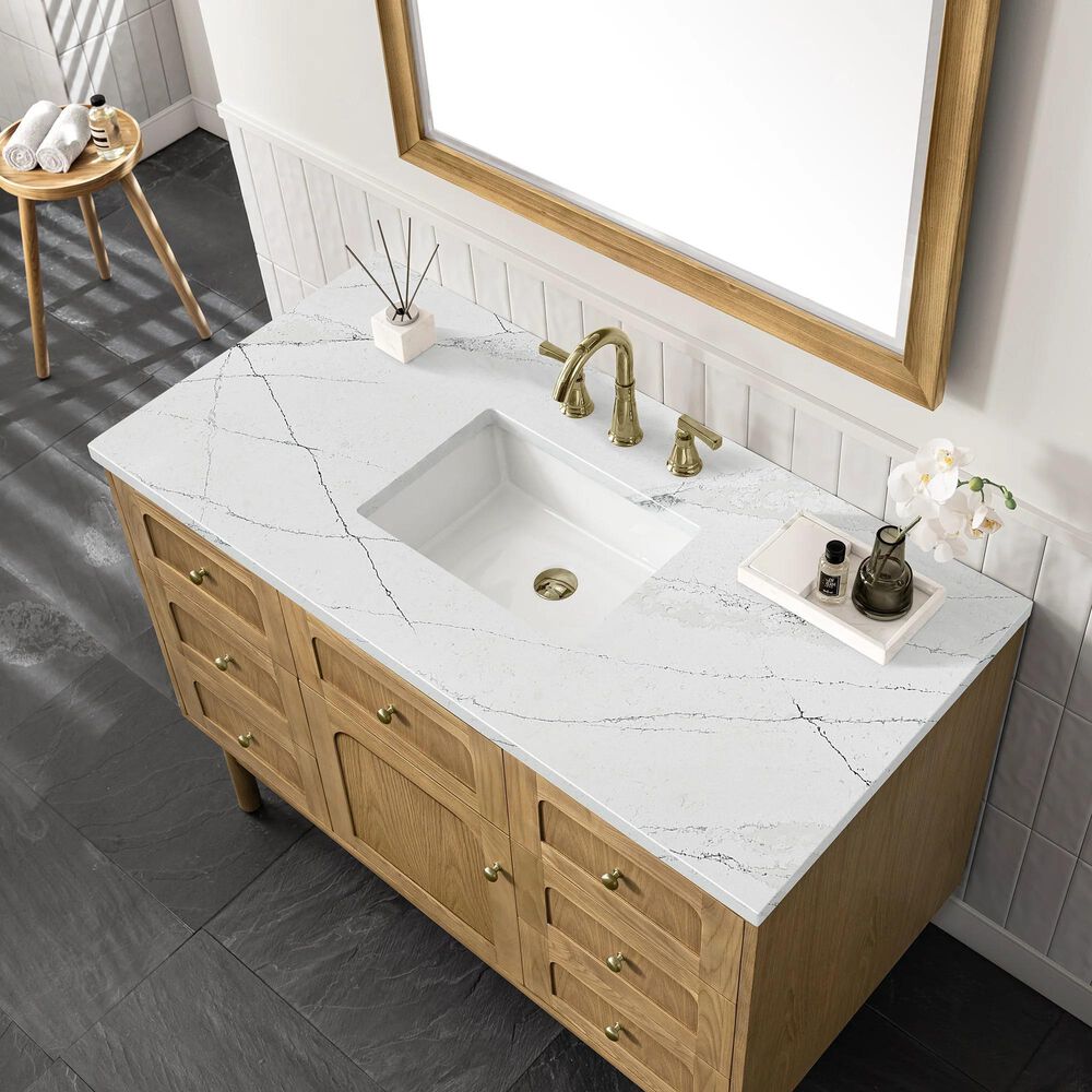 James Martin Vanities Laurent 48&quot; Single Bathroom Vanity in Light Natural Oak with 3 cm Ethereal Noctis Quartz Top and Rectangular Sink, , large