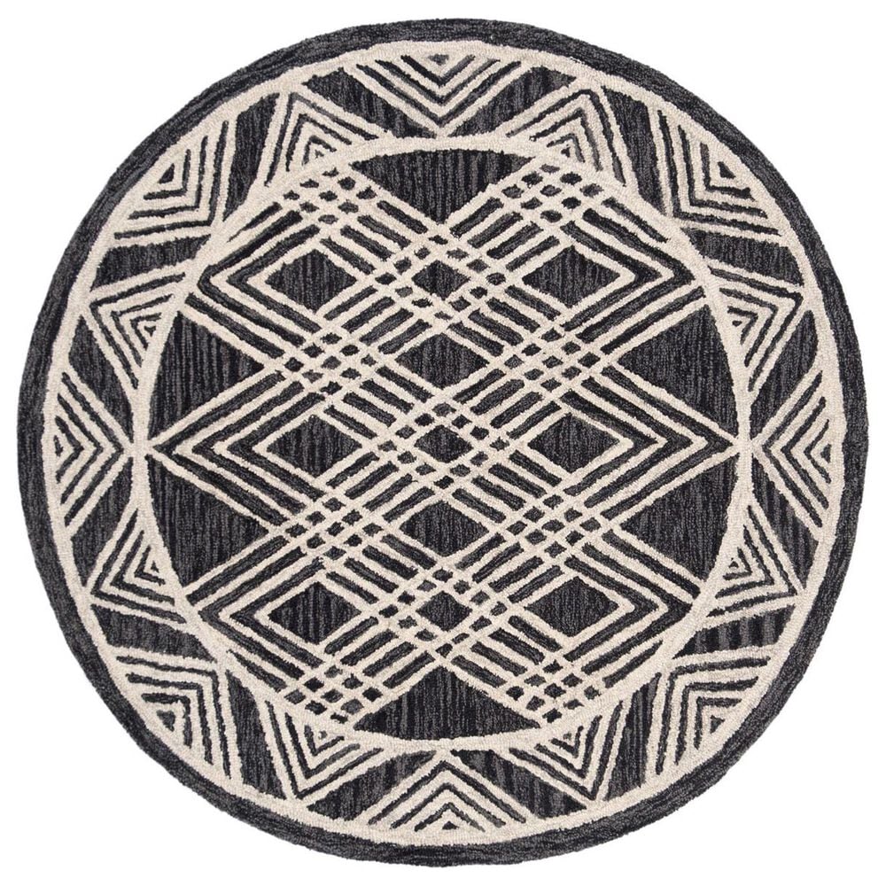 Safavieh Micro-Loop MLP155H 5" Round Charcoal and Ivory Area Rug, , large